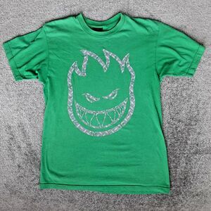 Vintage Spitfire Shirt Men M Green Flame head Graphic Logo Skateboard Tee Y2K